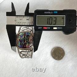 Sterling Silver 925 Artisan Carol Silrum Dichroic Glass Cuff Bracelet Sz 6.5