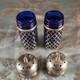 Sterling Silver 925 Blue Goblet Glass Antique Salt & Pepper Shakers
