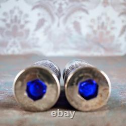 Sterling Silver 925 Blue Goblet Glass Antique Salt & Pepper Shakers