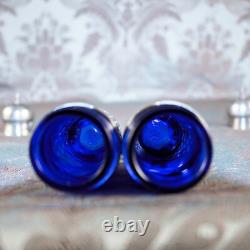 Sterling Silver 925 Blue Goblet Glass Antique Salt & Pepper Shakers