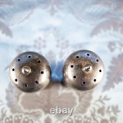 Sterling Silver 925 Blue Goblet Glass Antique Salt & Pepper Shakers