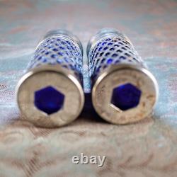 Sterling Silver 925 Blue Goblet Glass Antique Salt & Pepper Shakers