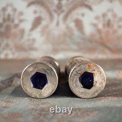 Sterling Silver 925 Blue Goblet Glass Antique Salt & Pepper Shakers