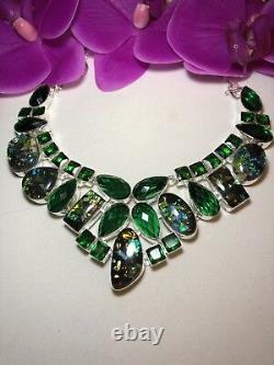 Sterling Silver. 925 Deco Glass, Green Tourmaline Necklace