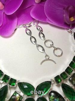Sterling Silver. 925 Deco Glass, Green Tourmaline Necklace