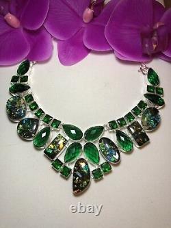 Sterling Silver. 925 Deco Glass, Green Tourmaline Necklace