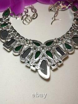 Sterling Silver. 925 Deco Glass, Green Tourmaline Necklace