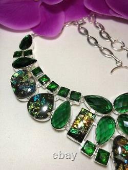 Sterling Silver. 925 Deco Glass, Green Tourmaline Necklace