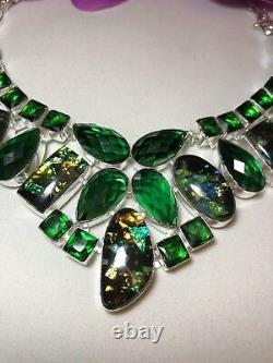 Sterling Silver. 925 Deco Glass, Green Tourmaline Necklace