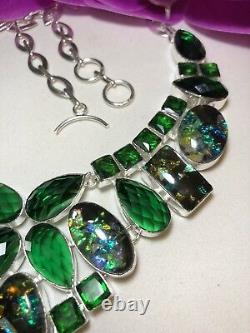 Sterling Silver. 925 Deco Glass, Green Tourmaline Necklace