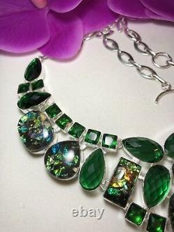 Sterling Silver. 925 Deco Glass, Green Tourmaline Necklace