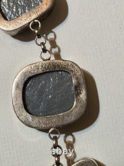 Sterling Silver 925 Dichroic Art Glass Necklace & Bracelet Set Statement Vtg 6oz