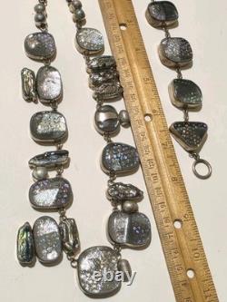 Sterling Silver 925 Dichroic Art Glass Necklace & Bracelet Set Statement Vtg 6oz