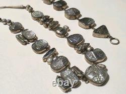 Sterling Silver 925 Dichroic Art Glass Necklace & Bracelet Set Statement Vtg 6oz
