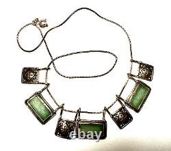 Sterling Silver 925 Green Art Glass Necklace? 16.5 Southwest / Mexican Style