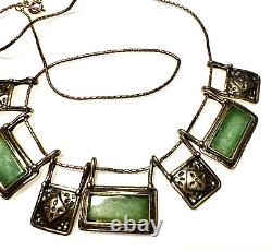 Sterling Silver 925 Green Art Glass Necklace? 16.5 Southwest / Mexican Style