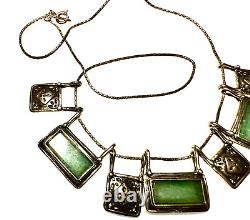 Sterling Silver 925 Green Art Glass Necklace? 16.5 Southwest / Mexican Style