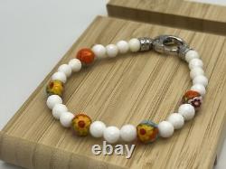 Sterling Silver 925 MURANO MILLEFIORI Glass Beads Bracelet Signed Alan K 7.5 Inc