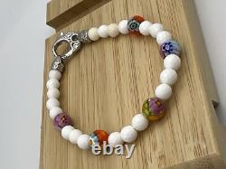 Sterling Silver 925 MURANO MILLEFIORI Glass Beads Bracelet Signed Alan K 7.5 Inc
