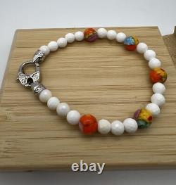 Sterling Silver 925 MURANO MILLEFIORI Glass Beads Bracelet Signed Alan K 7.5 Inc