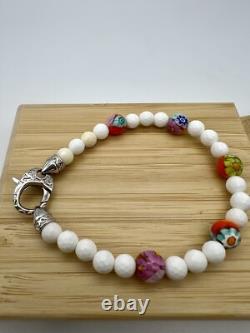 Sterling Silver 925 MURANO MILLEFIORI Glass Beads Bracelet Signed Alan K 7.5 Inc