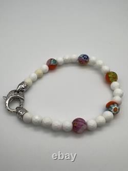 Sterling Silver 925 MURANO MILLEFIORI Glass Beads Bracelet Signed Alan K 7.5 Inc