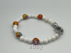 Sterling Silver 925 MURANO MILLEFIORI Glass Beads Bracelet Signed Alan K 7.5 Inc