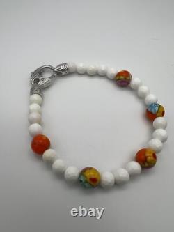 Sterling Silver 925 MURANO MILLEFIORI Glass Beads Bracelet Signed Alan K 7.5 Inc