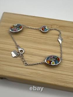 Sterling Silver 925 MURANO MILLEFIORI Glass Bracelet Signed Alan K