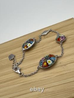 Sterling Silver 925 MURANO MILLEFIORI Glass Bracelet Signed Alan K