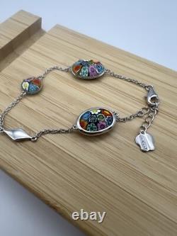 Sterling Silver 925 MURANO MILLEFIORI Glass Bracelet Signed Alan K