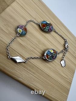 Sterling Silver 925 MURANO MILLEFIORI Glass Bracelet Signed Alan K