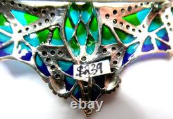 Sterling Silver 925 Marcasite Stained Glass Plique A Jour Flying Bat Pin Brooch