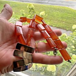 Sterling Silver 925 Modernist Necklace Vintage Glass Amber Carnelian