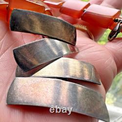 Sterling Silver 925 Modernist Necklace Vintage Glass Amber Carnelian