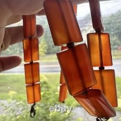 Sterling Silver 925 Modernist Necklace Vintage Glass Amber Carnelian