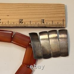 Sterling Silver 925 Modernist Necklace Vintage Glass Amber Carnelian