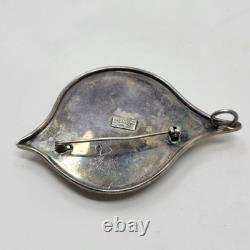 Sterling Silver 925 Modernist Signed YP Roman Glass Multi Stone Brooch Pendant