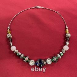 Sterling Silver 925 Multicolored Glass Beaded Lampwork Art Necklace