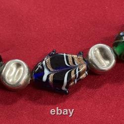 Sterling Silver 925 Multicolored Glass Beaded Lampwork Art Necklace