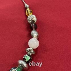 Sterling Silver 925 Multicolored Glass Beaded Lampwork Art Necklace