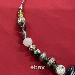 Sterling Silver 925 Multicolored Glass Beaded Lampwork Art Necklace
