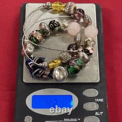 Sterling Silver 925 Multicolored Glass Beaded Lampwork Art Necklace