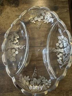 Sterling Silver (. 925) Overlay Etched glass pitcher and plates