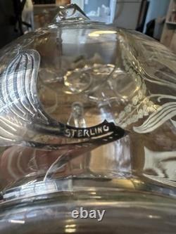 Sterling Silver (. 925) Overlay Etched glass pitcher and plates