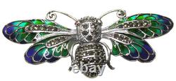 Sterling Silver 925 Plique A Jour Glass Butterfly Pin Brooch With $225 Tag