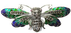 Sterling Silver 925 Plique A Jour Glass Butterfly Pin Brooch With $225 Tag