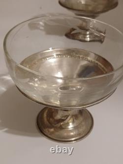 Sterling Silver. 925 Set of 4 Footed Glass Dessert Cups / Goblets Marked