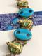 Sterling Silver 925 Vintage Blue Art Glass Stones Lizard Links Toggle Bracelet