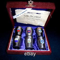 Sterling Silver 935 Shot Glass Set in Box, French City Shields, Made in Germany